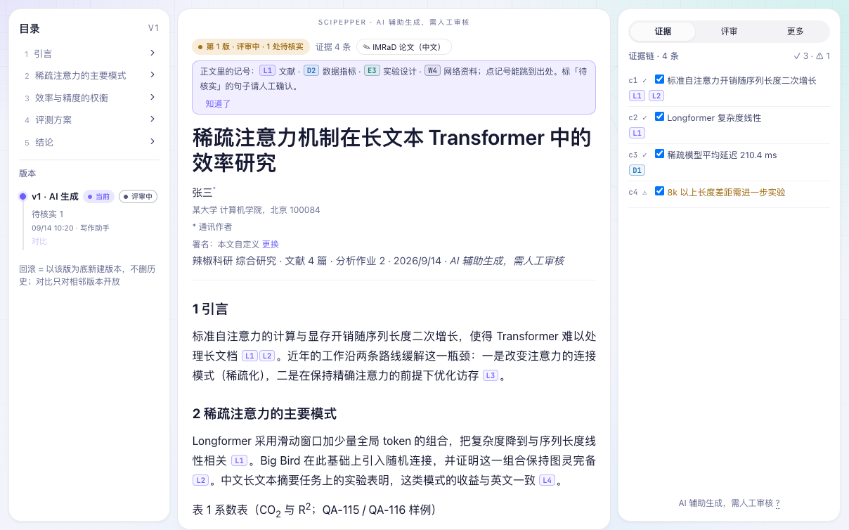 报告正文与证据栏的记号入口